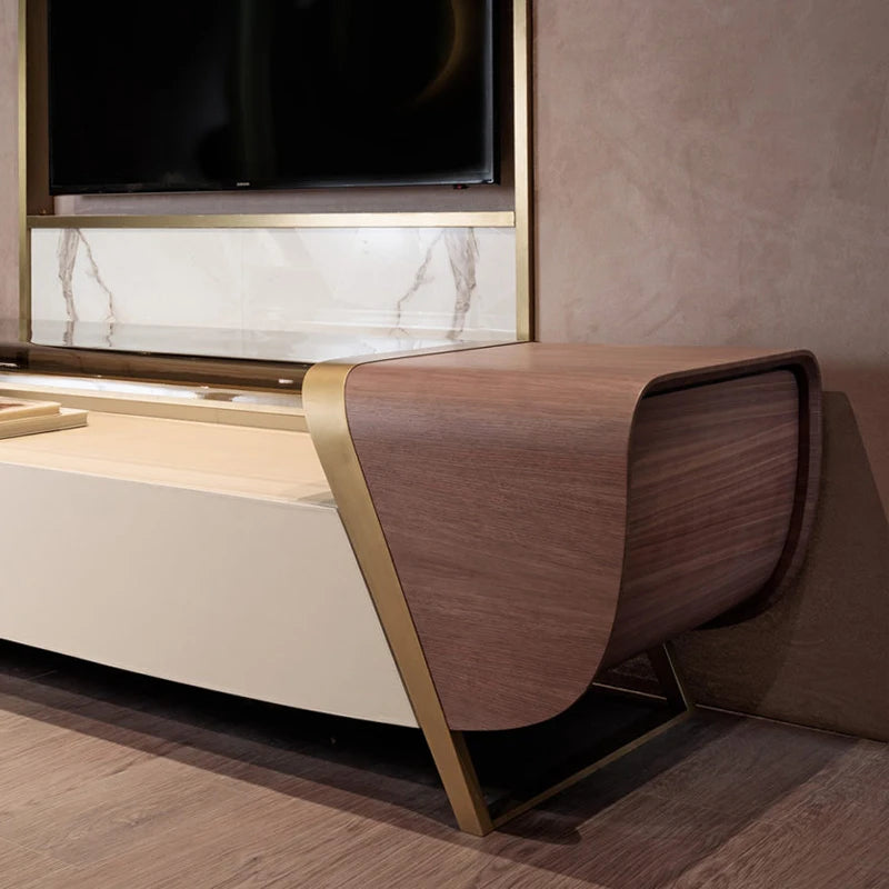 Italian Modern Living Room Furniture Set with Stainless Steel TV Cabinet Wood Marble Table TV Stands Feature Storage