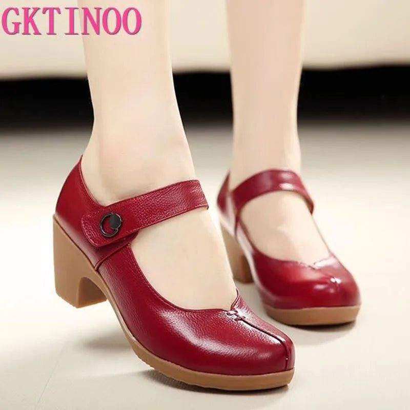 GKTINOO Spring Autumn Shoes Woman 2025 Genuine Leather Women Pumps Lady Leather Round Toe Platform Shallow Mouth Shoe Size 32-42