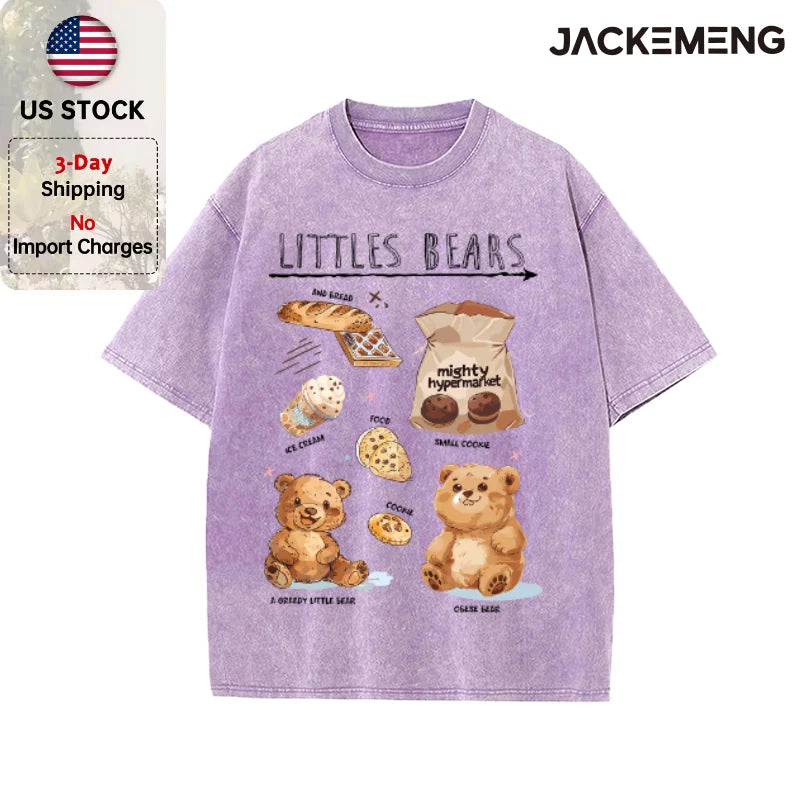 Oversized Washed Retro Cute Cartoon Streetwear Print Tshirt USA Stock Wholesale Y2K Casual Tee