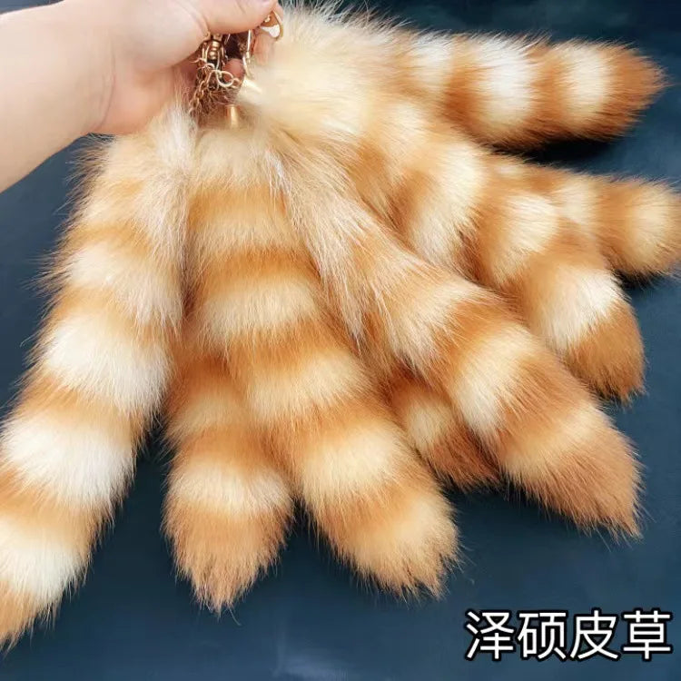Authentic Raccoon Tail Fur Skin Halloween Party Cosplay Toy Handbag Accessories Key Chain Ring Hook