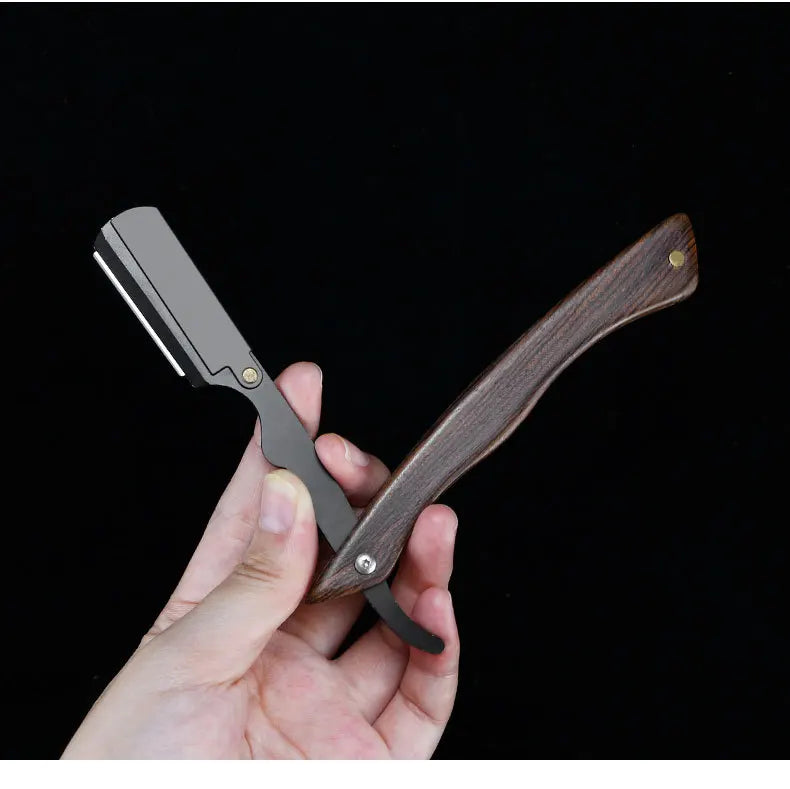 wooden trimmer manual shaver professional straight edge stainless steel sharp barber razor folding shaving blade shave beard cut
