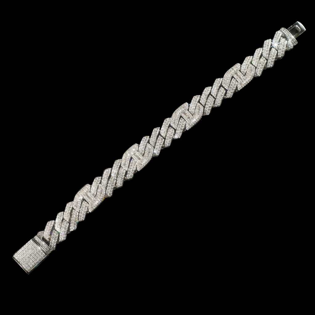 Factory Wholesale Hip Hop 925 Silver 15mm Chain Baguette Moissanite Tow Tones Bracelets Custom Cuban Link Men Jewelry