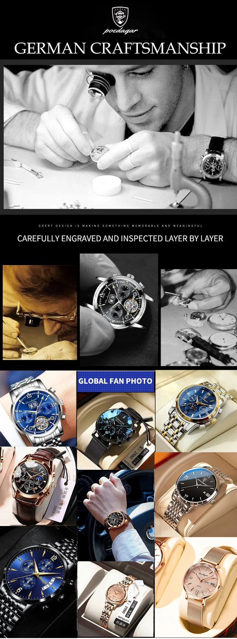 POEDAGAR Men Watch Top Brand Luxury Men's Wristwatch Leather Quartz Watches Sports Waterproof Male Clock Relogio Masculino+Box