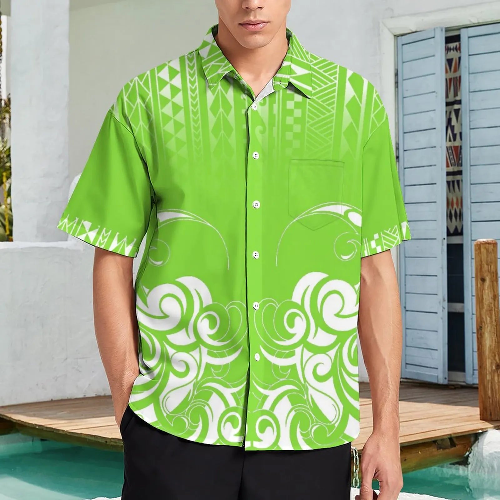 Hot Sale Summer Men Short Sleeve Shirt Tribal Print Plus Size Men Polynesian Shirts Island Casual Shirt