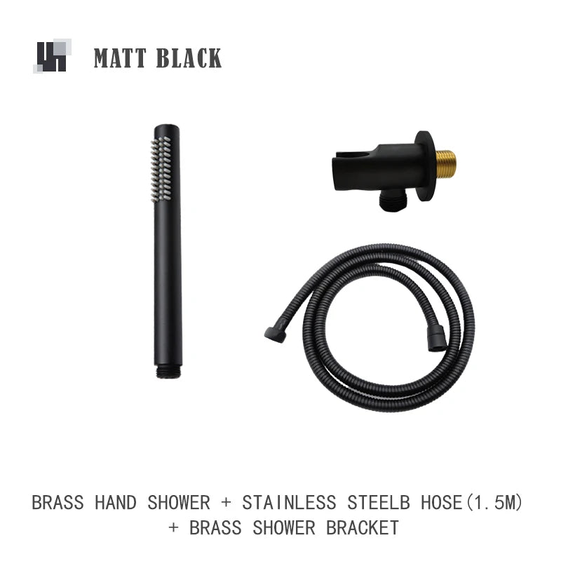 Chrome Matt Black Handshower Head 150cm Stainless Steel Shower Hose Brass Bracket Shower Head Wall Mounted Shower Accessories
