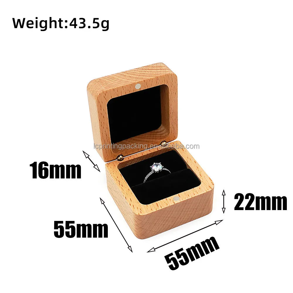 Unique Designed Walnut Wooden Jewelry Ring Box Wooden Carved Jewelry Box for Wedding or Proposal