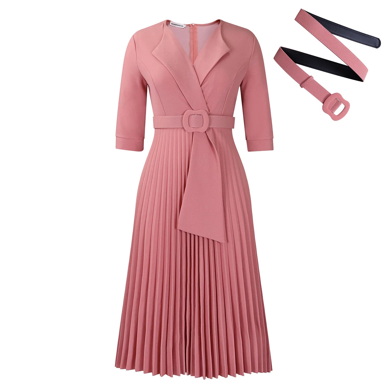 Trendy Autumn Office Lady Dresses Women Casual Elegant Suit Collar Half Sleeve Pleated African Career Dresses for Women