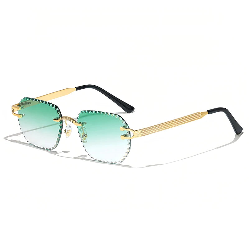 HBK 2025 Unisex Frameless Sunglasses Black PC Alloy Pink Blue Gradient Lens Polygon Rimless Design New Style Street Snap Men