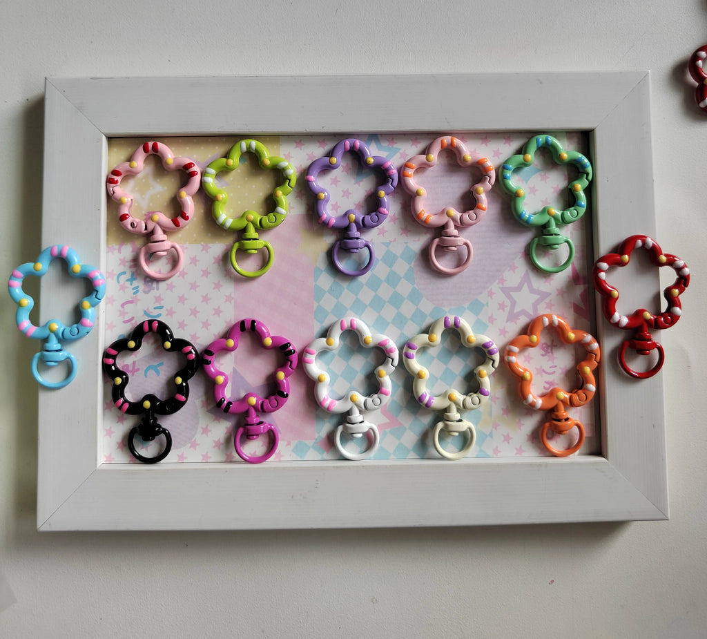 100Pcs Candy Color Flower Shape Lobster Clasp Key Hooks Connector Diy Findings Charms for Jewelry Making Key Rings Key Chain