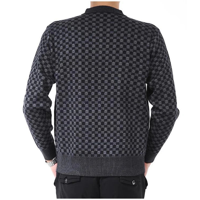 Autumn Winter Men's Warm Sweater Casual O-Neck Thick Cashmere Turtleneck Pullover Men Classic Plaid Sweaters Knitwear Clothing
