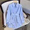 S-2XL  Spring and Autumn Design Feeling Shirt Small Group Outfits With Mid Length Tops Waist Strap Long Sleeved Top