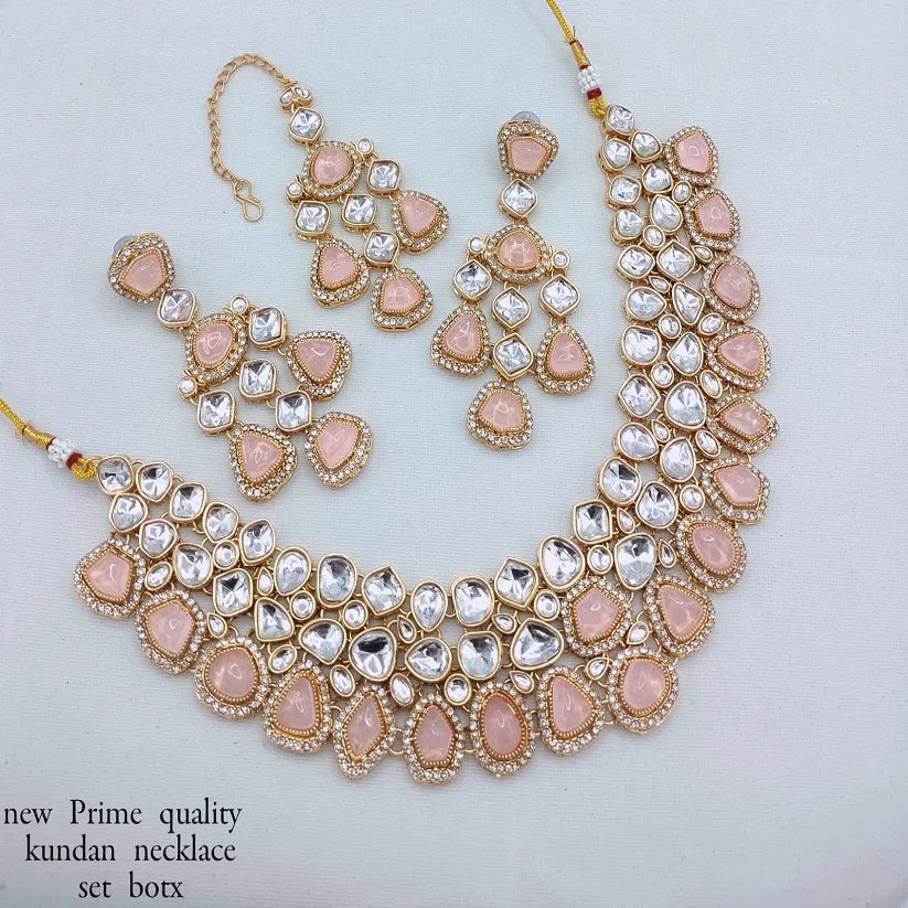 Trending Fancy Collection Gold Plated Ethnic Kundan Pearl Necklace Set Engagement Anniversary Wedding Party Unique Designed