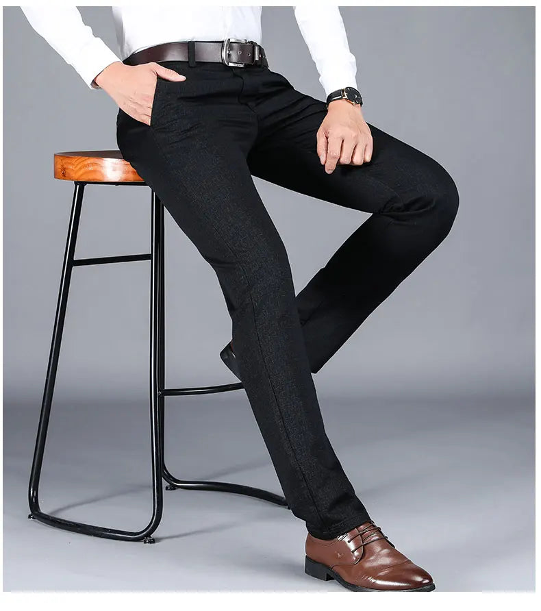 Winter New Men's Warm Casual Pants Business Fashion Fleece Thick Plaid Trousers Office Stretch Pants Male Brand Clothing