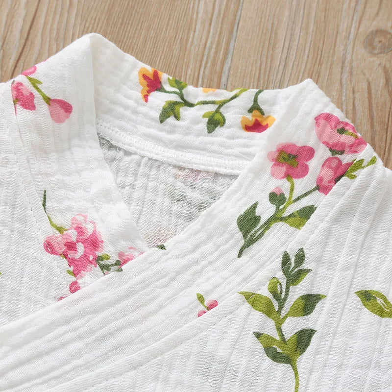 0-18M Summer Baby Girl Boys Clothing  Rompers Jumpsuit Short-sleeved Floral Print  Cute Soft Newborn Infant Baby Kimono Playwear