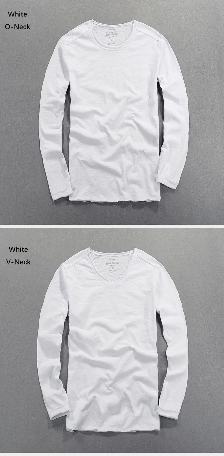 Fashionable Bamboo Cotton Long Sleeve Vintage T-shirts Men Casual Thin Tops Tees Comfortable Tshirt Distressed T-shirt
