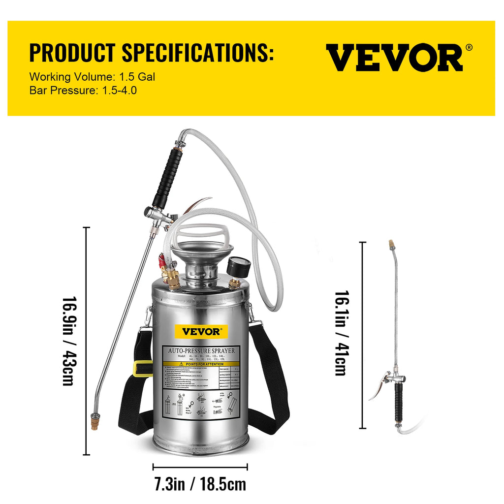 SucceBuy 4-12L Hand Powered Sprayer Stainless Steel Watering Spraying Sprinkling Atomizer Pump Home Ground Garden Cleaning Sprayer