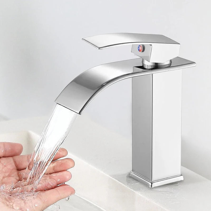 Bathroom Faucet Brushed Nickel Waterfall Faucet Single Hole Modern Stainless Steel Water Mixer Tap Bathroom Water Basin Faucet