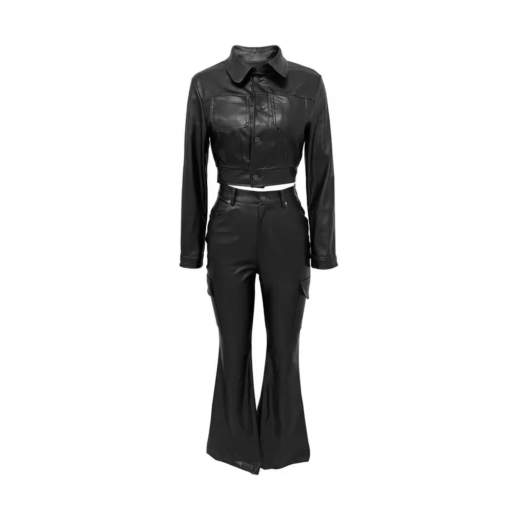 Ladies Autumn Winter Hot Sale Spandex/Polyester Suit Crop Jacket Trousers Two Piece Set Women'S Regular Fit Casual Short