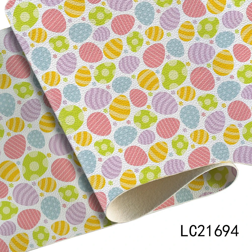 Easter Egg  Litchi Printed PU  Leather Faux Sheets Design  Festival Leather for Bags Hair Bow Shoes 30*136 cm