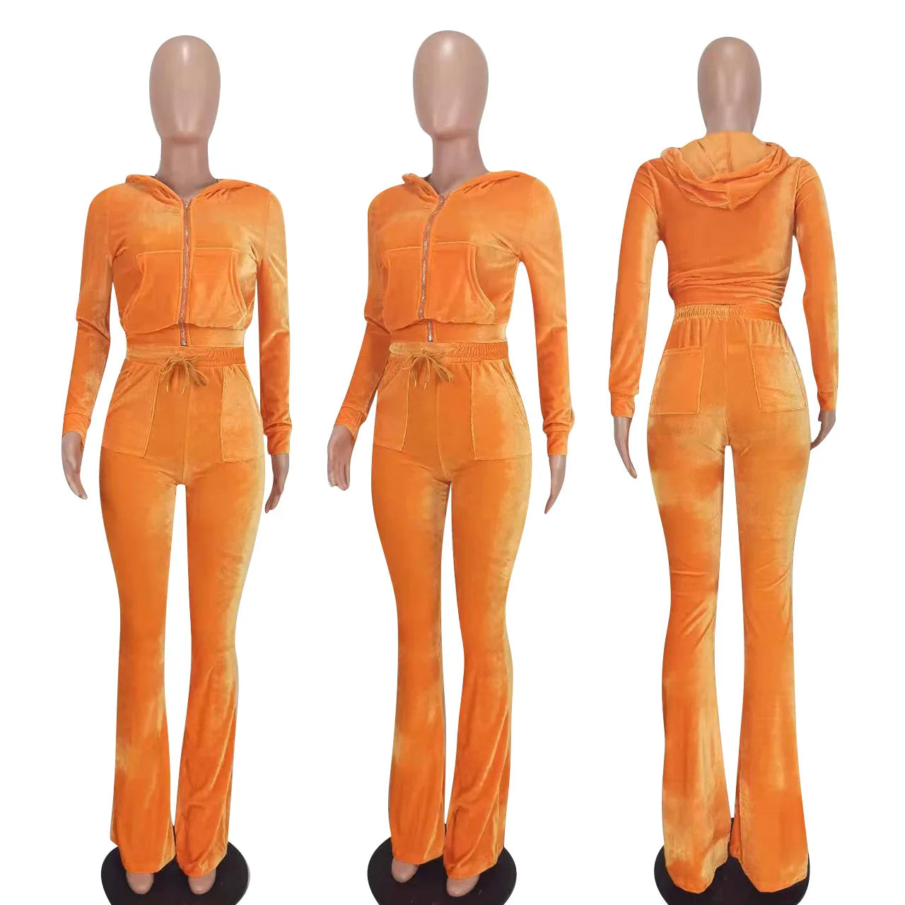 Ladies 2pcs Flare Pants Outfit Gym Wear Sweatpants and Hoodie Velour Joggers Sweatsuits Velvet Two Piece Set Tracksuit for Women