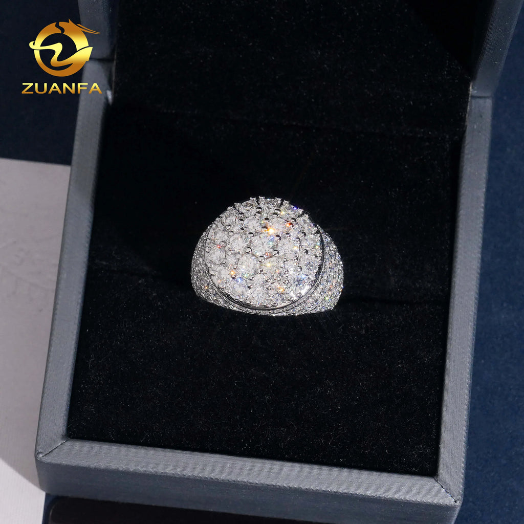 USA Local Stock RTS Hot Sale Custom Hip Hop Moissanite Rapper Jewelry VVS Moissanite Iced Out 925 Silver Rings Diamond Men Ring