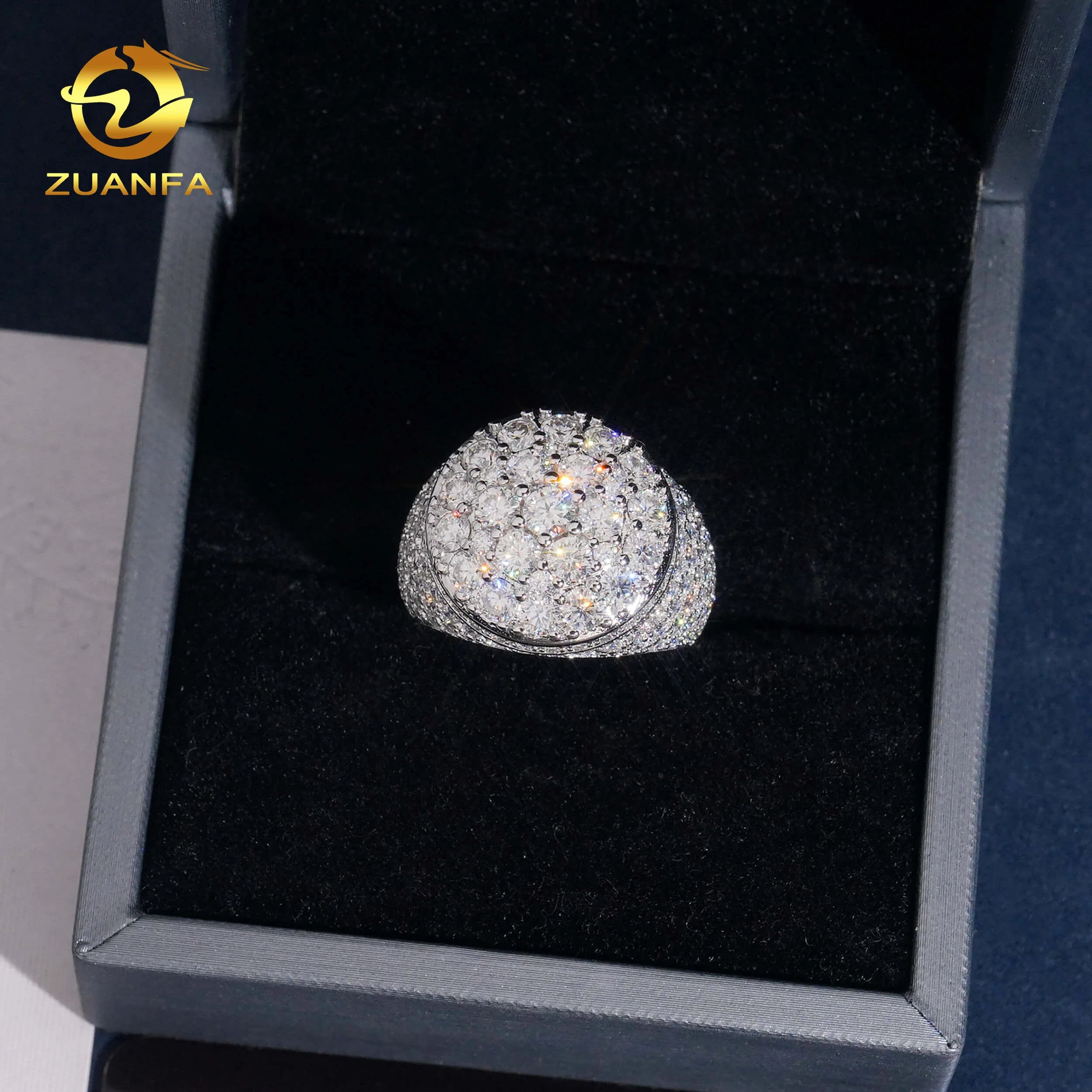 USA Local Stock RTS Hot Sale Custom Hip Hop Moissanite Rapper Jewelry VVS Moissanite Iced Out 925 Silver Rings Diamond Men Ring