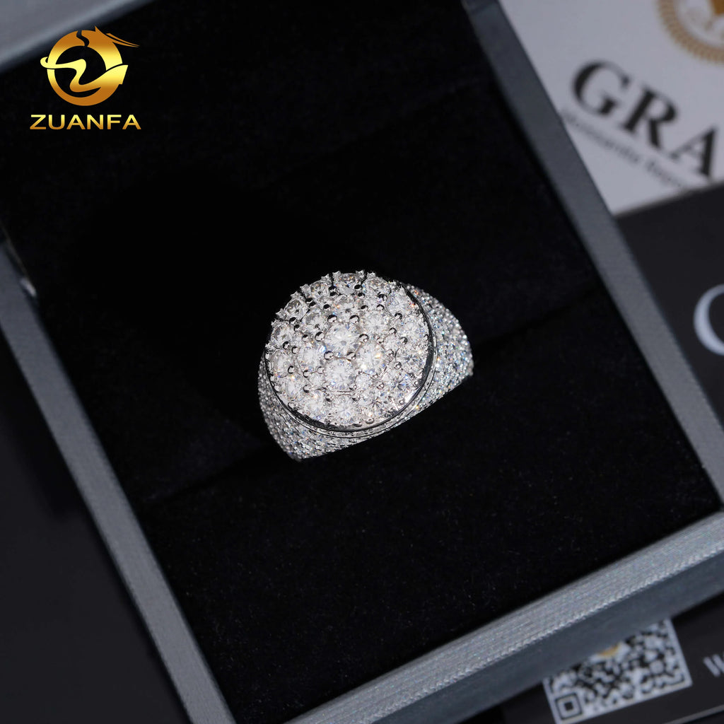 USA Local Stock RTS Hot Sale Custom Hip Hop Moissanite Rapper Jewelry VVS Moissanite Iced Out 925 Silver Rings Diamond Men Ring