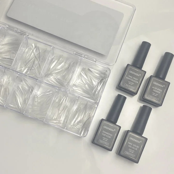 Soft Gel Nail Tip Set Custom Box and LOGO Nail Tip Set With Lamp Glue Clear Full Cover Soft Gel Nail Tip Kit