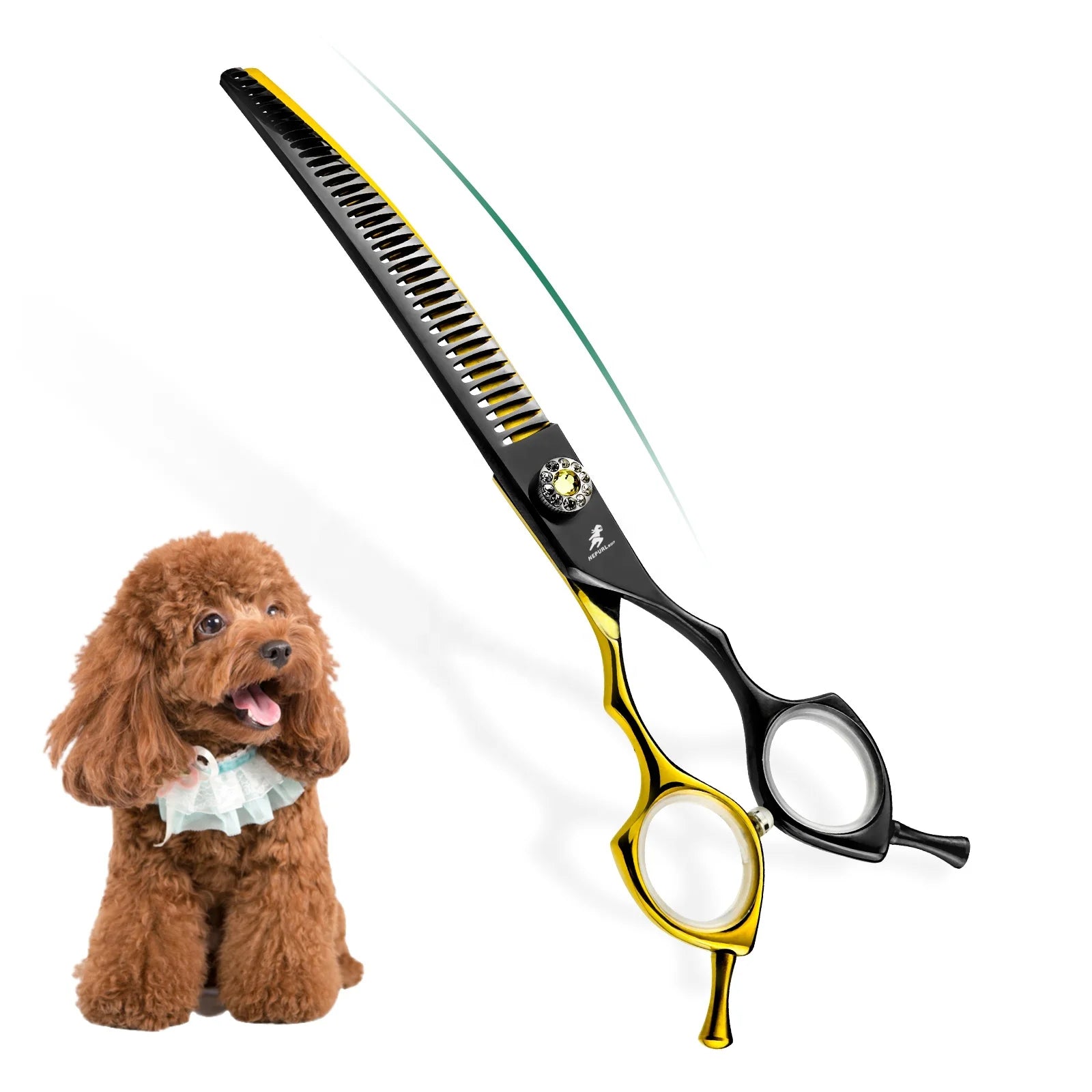 7.5inch Black&Gold Japan 440c Curved Fishbone/Dense Scissors  Paint  Shaped Scissors Pet Grooming Veterinary  Scissors PT-173