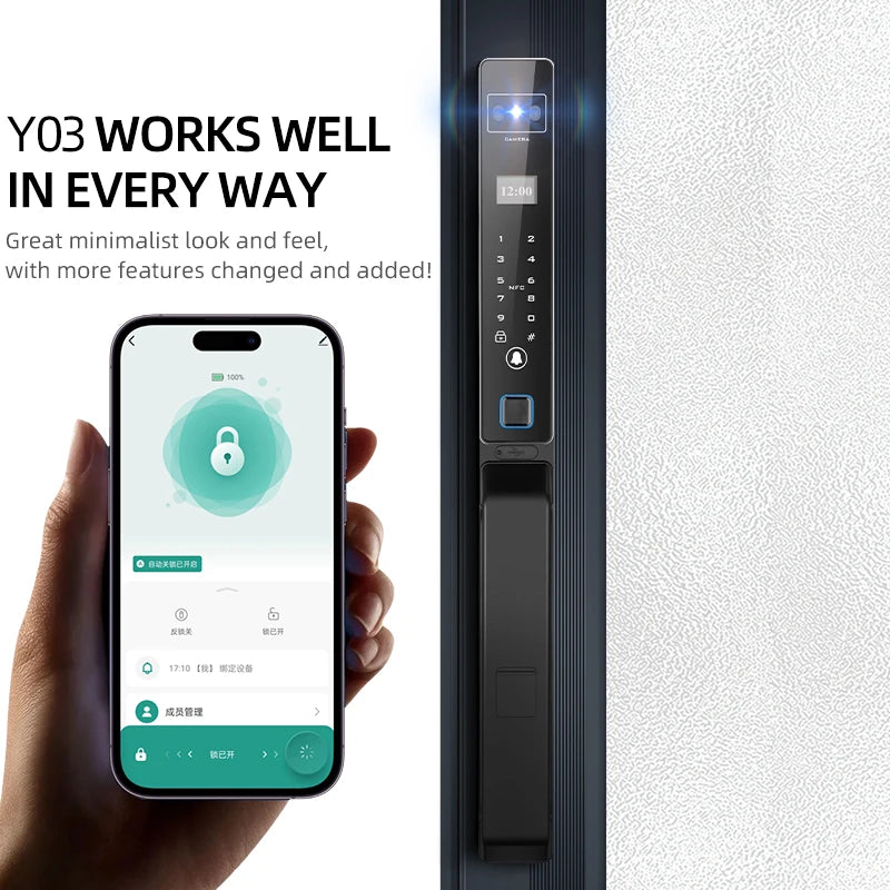 TUYA Face Recognition Fingerprint Hold Hands Lock Narrow Bezel Cell Phone Tuya Aluminum Door Code Lock Automatic Smart Door Lock
