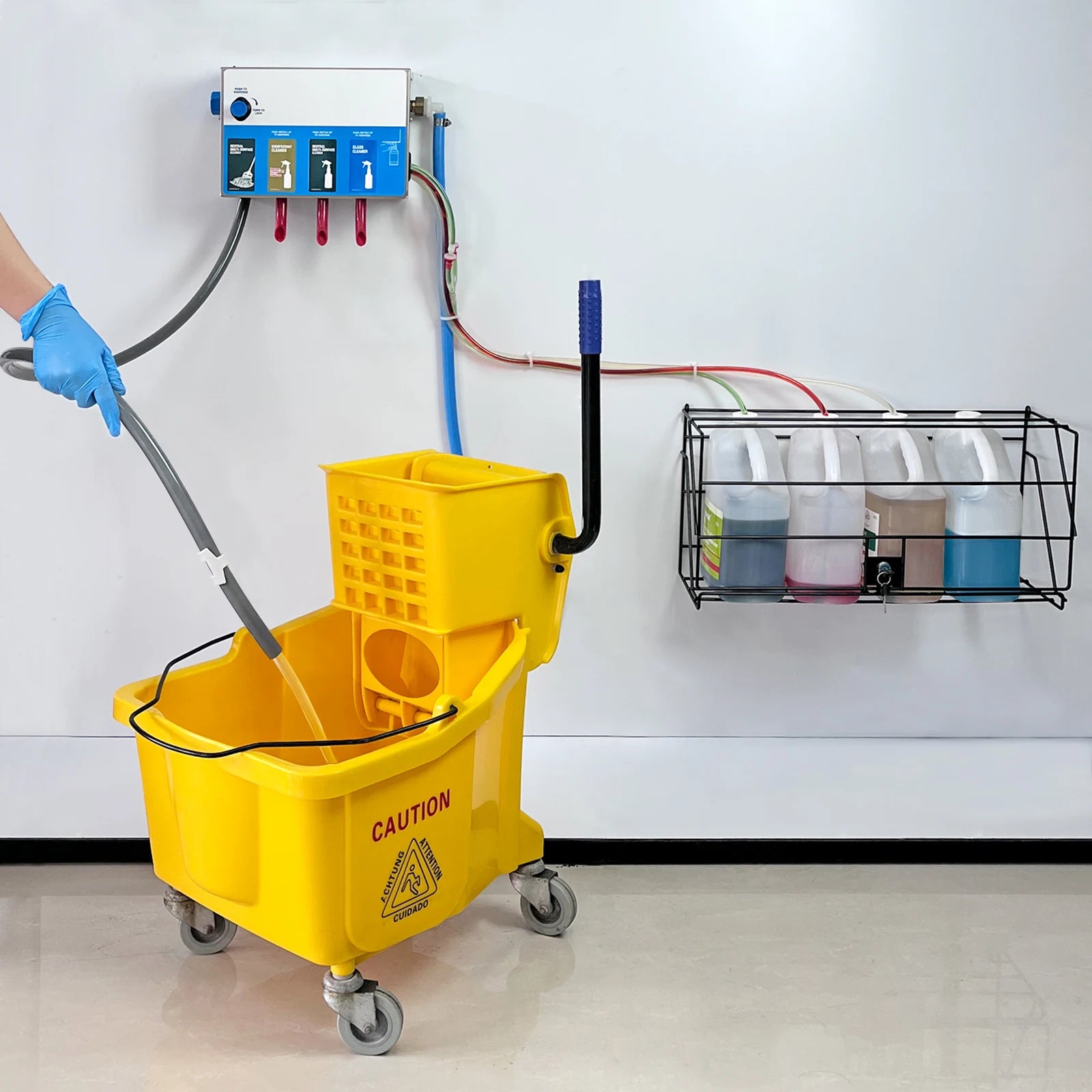 8134-7970  4-products Spray Bottle&Mop Bucket, Chemical Proportioner with Locking Cage
