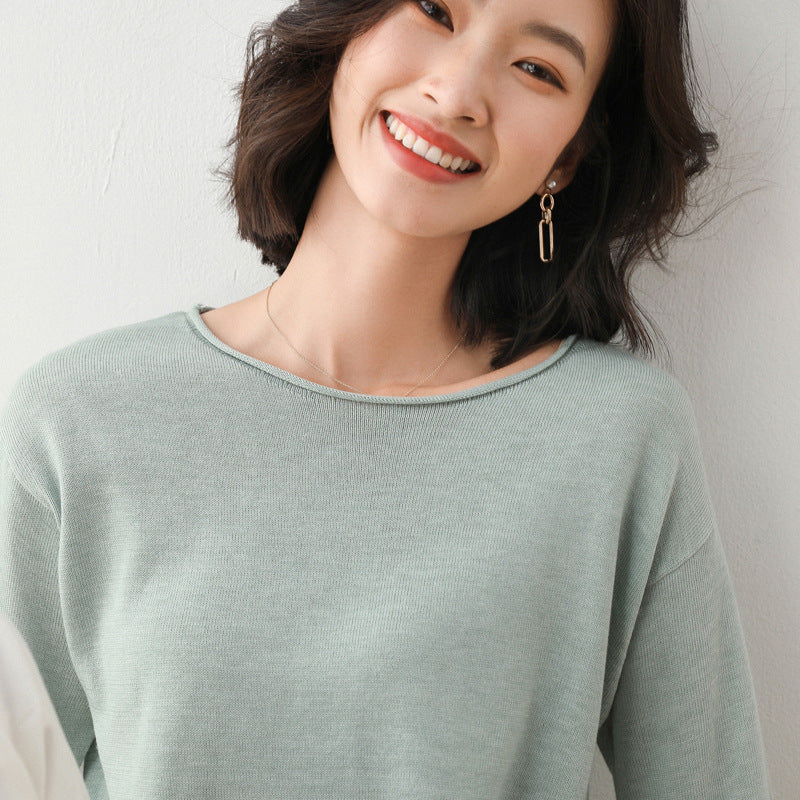 2025 Spring Autumn Womens Sweater Solid Knitwear Korean Loose Female Basic Casual Jumpers Stretch Pullover Sky Blue Pink Sweater
