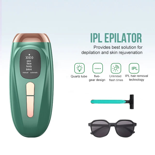 PAKISS USA Warehouse Stock 999,999 FlashesIPL Hair Removal Device, 5 Levels Painless Hair Remover for Face Body Bikini Line