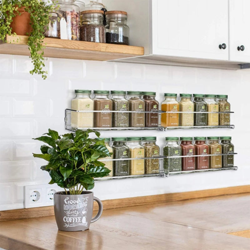 Kitchen Organizer Metal Hanging Spice Racks For Home Restaurant Wall-Mounted Seasoning Shelf Spice Jar Storage Rack Single Layer