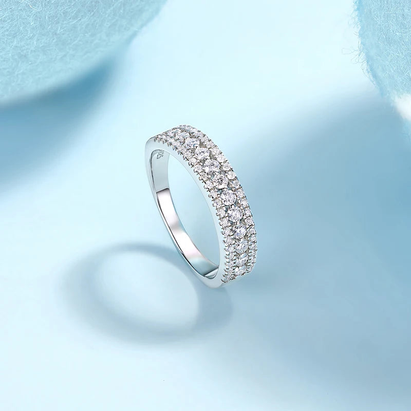 Women Luxury Jewelry 925 Sterling Ring Womens Full Gemstone Moissanite Ring Plated Three Rows Eternity Band Minimalist Rings