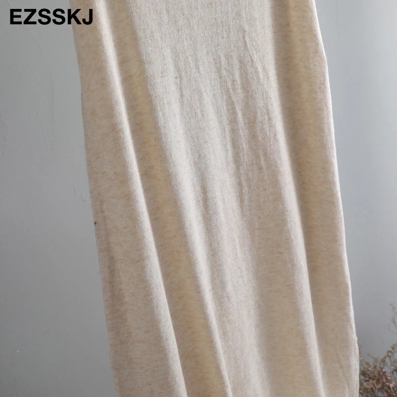 Ezsskj Spring summer 2020 Woman Knitted Tank Dress Casual Long Camisole Vest dress Women Loose  cashmere maix a-line dress