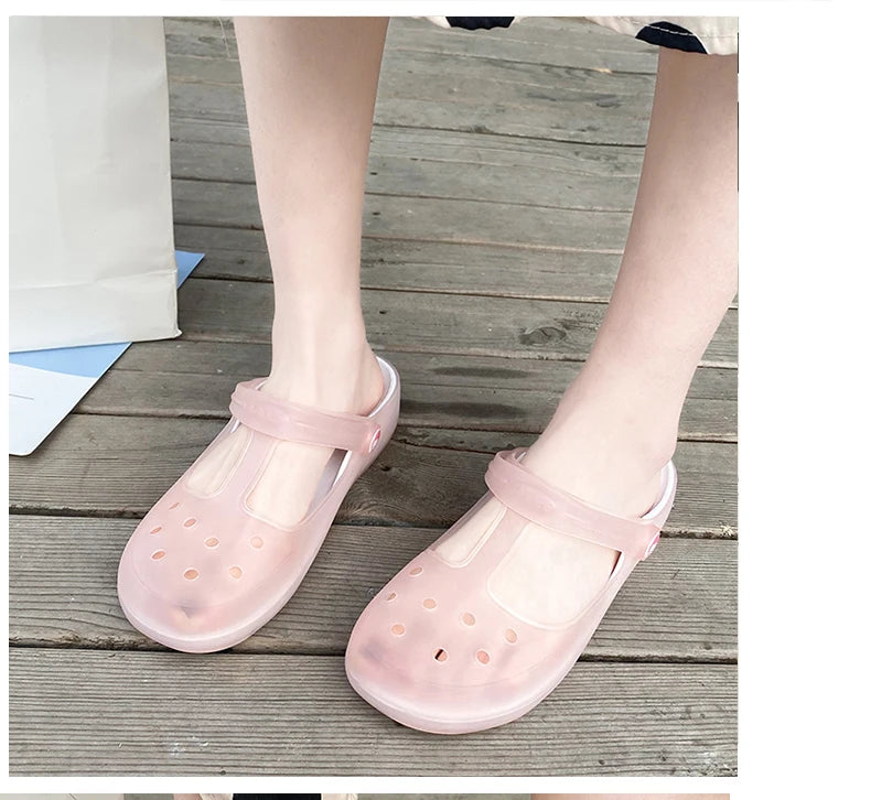 New Summer Jelly Sandals Women Outdoor Casual Slip On Garden Beach Shoes Female Rubber Clogs Non-slip Slides Breathable Slippers