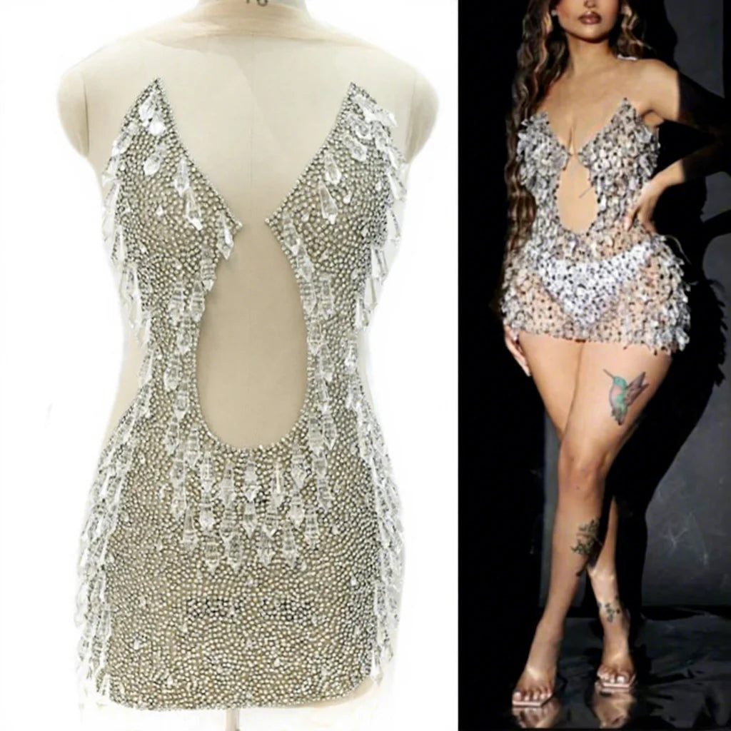 New Design Shiny Full Stone Panel  Dangle Crystal Beading Bodice Rhinestone Applique  for Bridal WDP-533