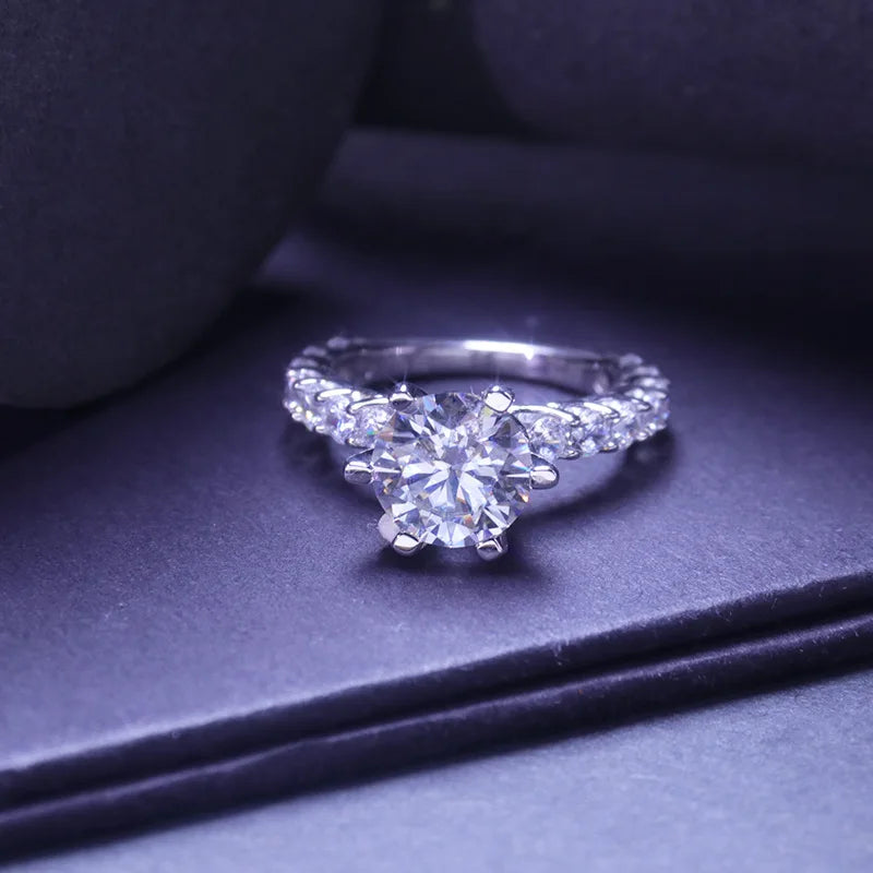 Wedding Ring Wholesale 925 Sterling Silver Casual Rings 2ct Big Moissanite Rhodium Plated for Ladies