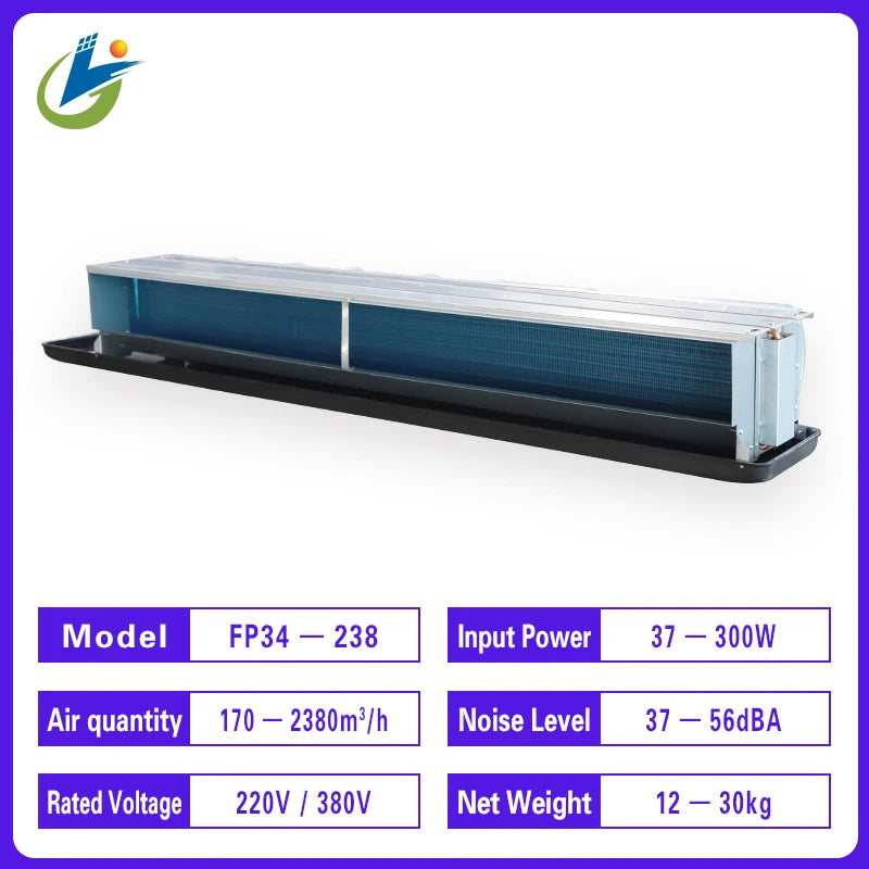 CE Certified Low Noise Fan Coil Unit Water Cooling Ceiling Mount Air Conditioner with DC Motor Core Components