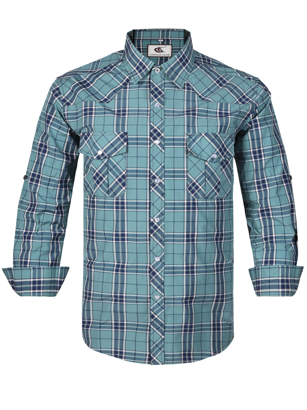 Men's Western Cowboy Long Sleeve Pearl Snap Casual Plaid Work Shirts