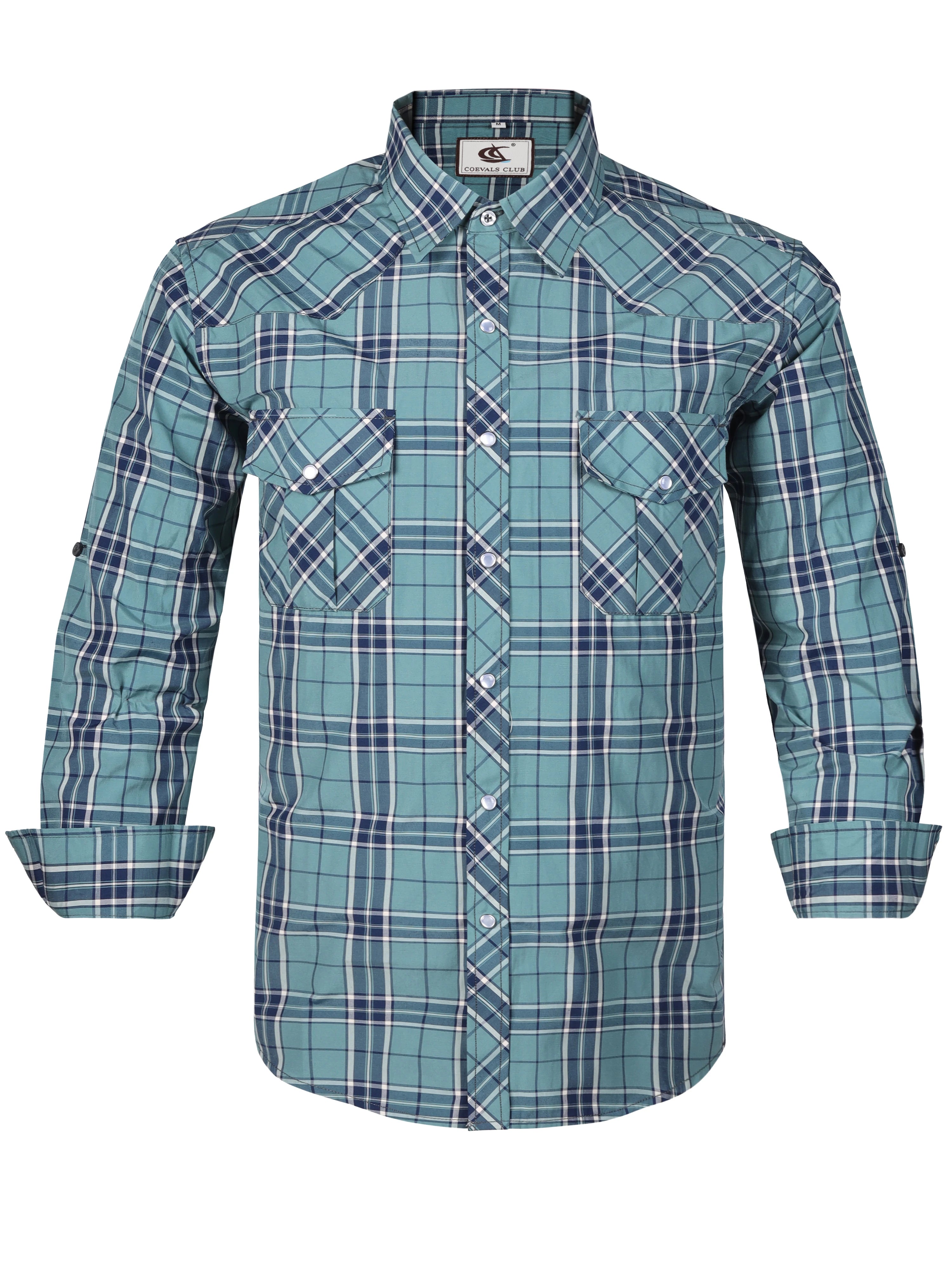 Men's Western Cowboy Long Sleeve Pearl Snap Casual Plaid Work Shirts