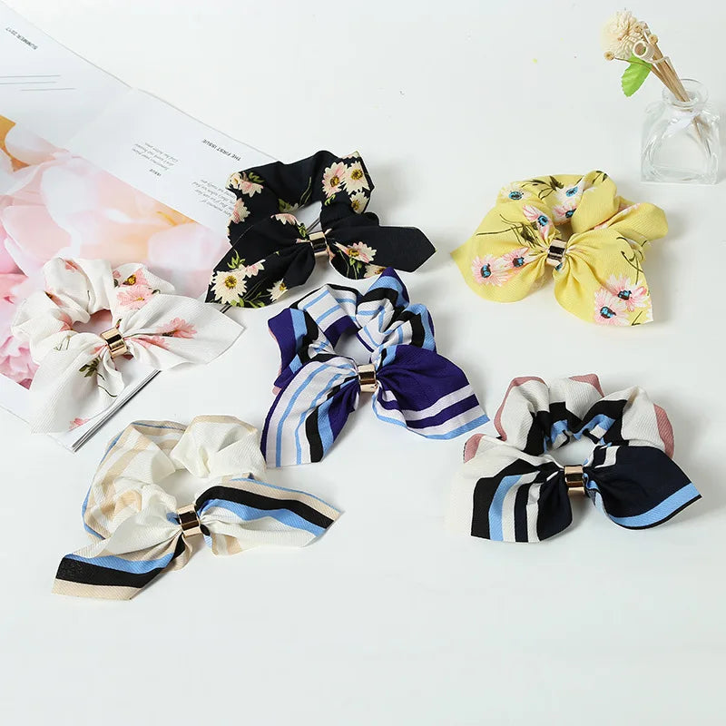 Cute Rabbit Ear Floral Women Hair Accessories Elastic Hair Band Hair Rope For Girls Rubber Band Tie Hair Scrunchies