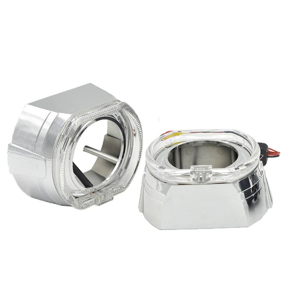 2.5 Inch Mini Bi Xenon Hid Projector Lens DRL LED White Angel Eyes Silver Shrouds Fit H4 H7 Retrofit Car Assembly Kit Demon Eyes