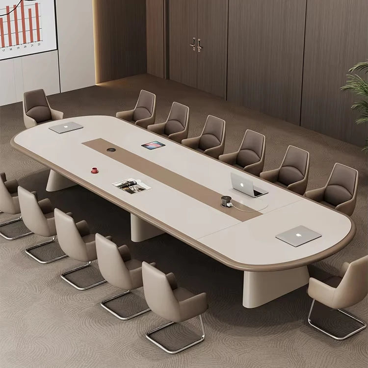 Modern White Wood Conference Table with Adjustable Height-Large Office Furniture for Commercial Use
