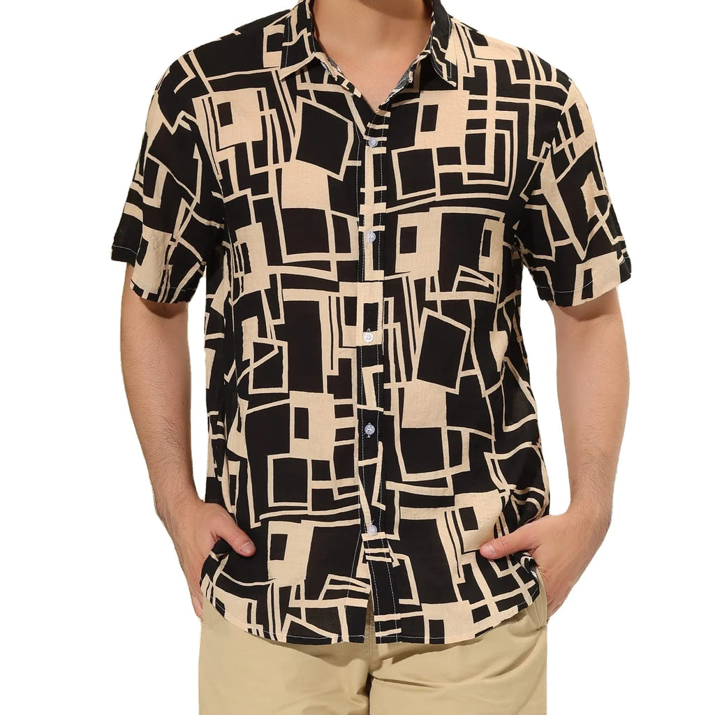 Men's Geometric Shirt Button up Casual Summer Shirts