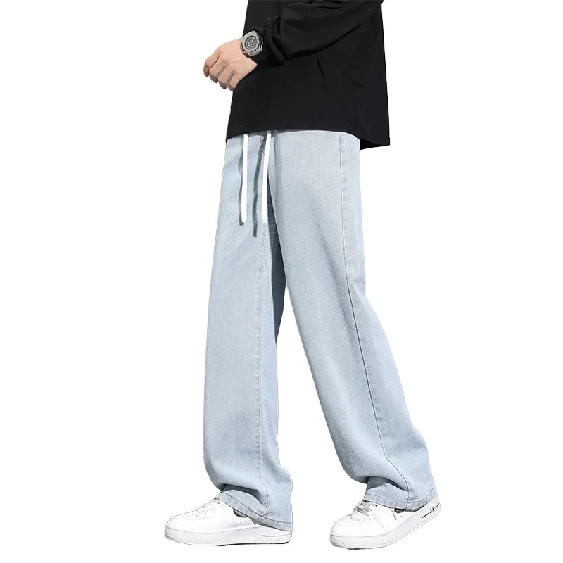 High Quality Summer Drawstring Trendy Fashion Loose Baggy  Drawstring Straight Leg Casual Long Men's  Denim Jeans Pants