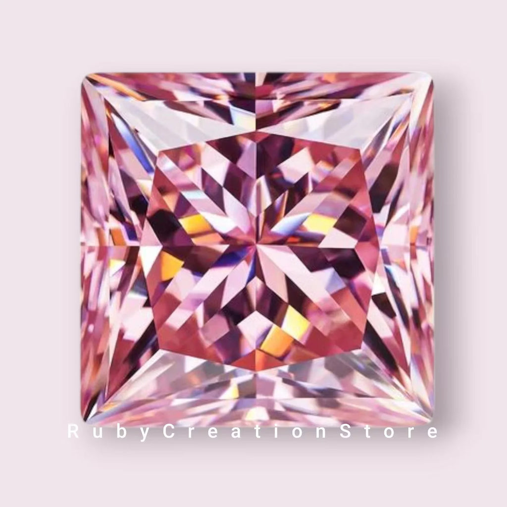 Beautiful Color Pink Princess Cut Polished Moissanite Loose Stone VVS1 Clarity High Brilliance Fire Certified Gemstone for