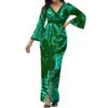 Hot Selling Flower Polynesian Tribal Bell Sleeve V Neck Long Maxi Slit Dress Custom Plus Size Womens Dresses Island Style Dress