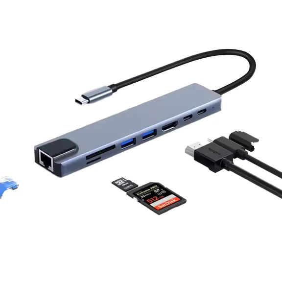 USB Type c Hub 8 in 1 Compatible USB C Hub 8 Port Multi Function Con Ethernet for  Laptops